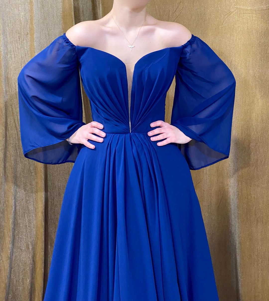Elegant Long Royal Blue Strapless A-Line Prom Dress With Long Sleeves - Prom Dresses - DYAVOR®