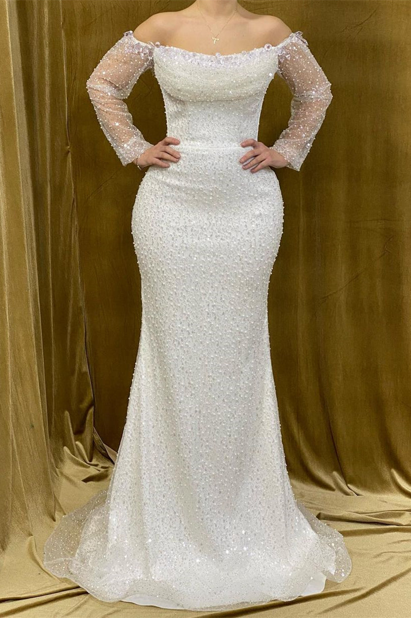 Elegant Long Strapless Beading Mermaid Prom Dress With Long Sleeves - Prom Dresses - DYAVOR®