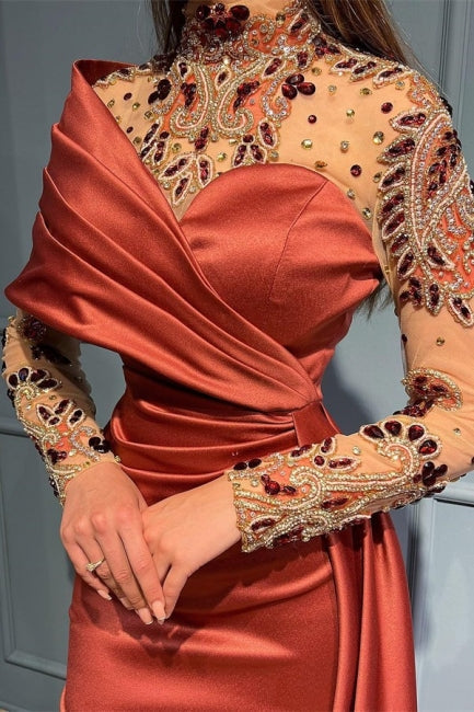 Elegant Russet One Shoulder Stretch Satin Prom Dress with Ruffles - Prom Dresses - DYAVOR®
