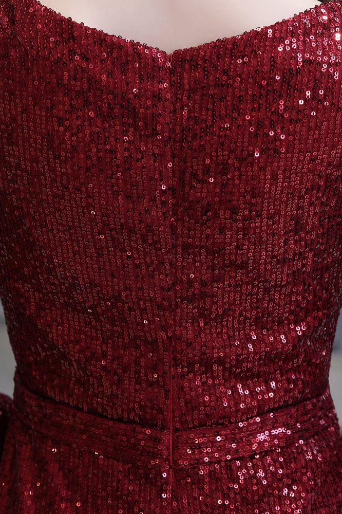 Elegant Sequined Burgundy V-Neck Mermaid Cocktail Party Dress Floor Length - Prom Dresses - DYAVOR®