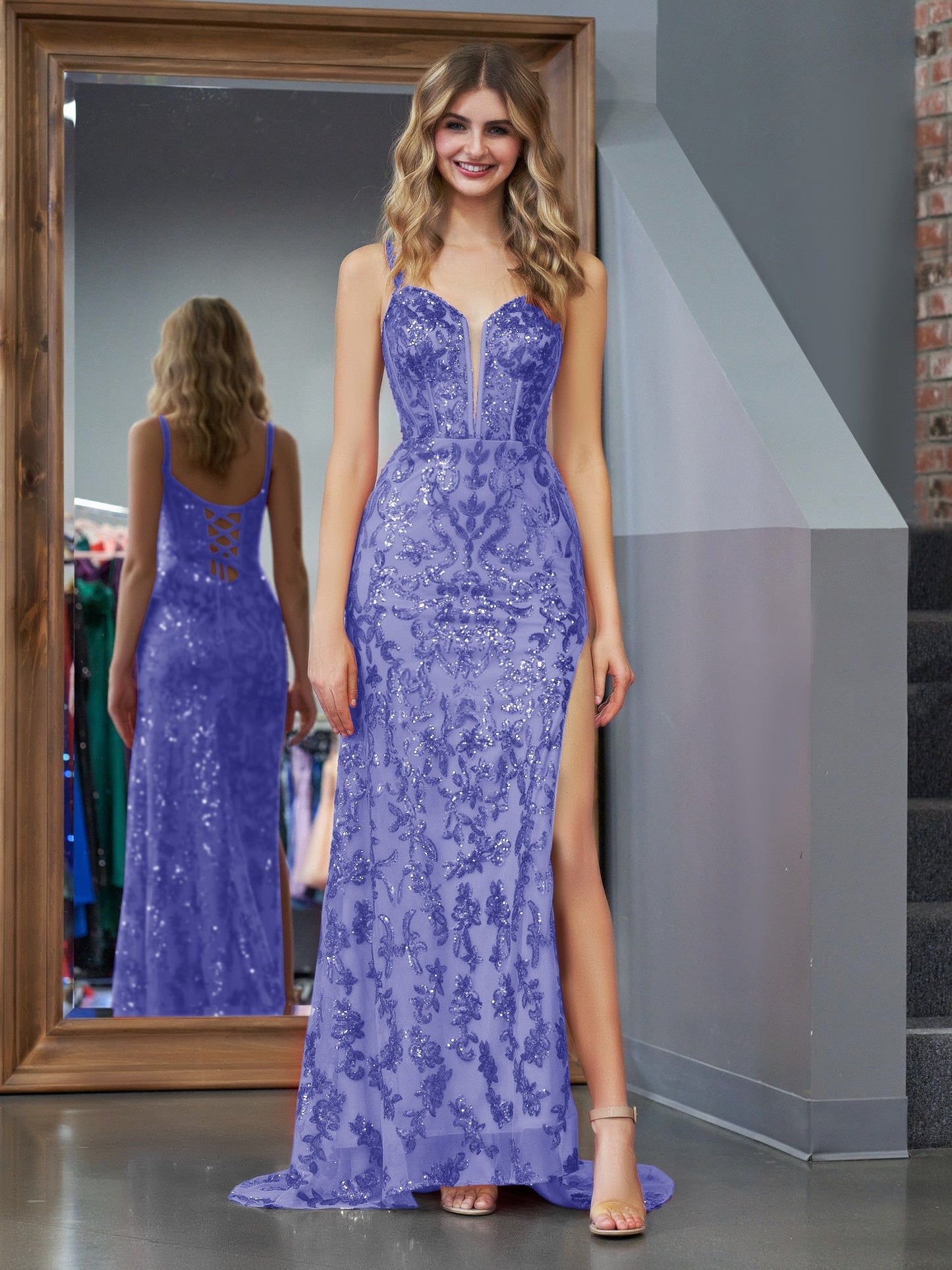 Erryn |Purple Sheath Sequins Long Prom Dress with Slit - Prom Dress - DYAVOR®