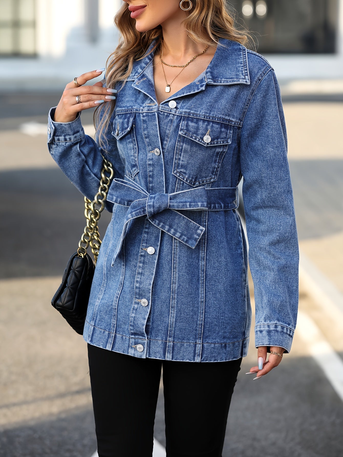 Henna - women's denim coat with flap pockets - - DYAVOR®