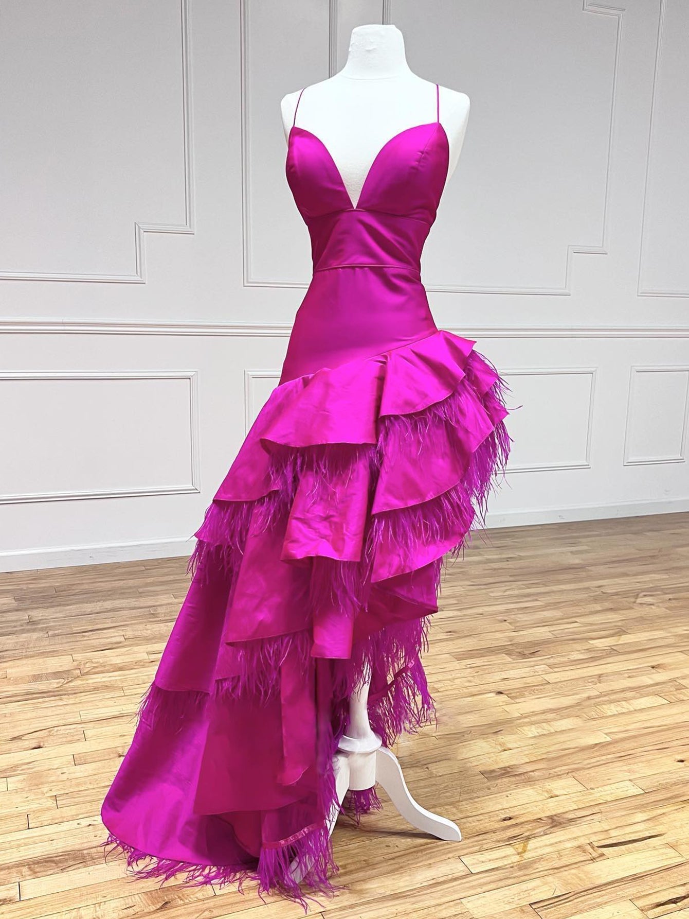 Fuchsia A Line V Neck Irregular Long Prom Dress - Prom Dress - DYAVOR®