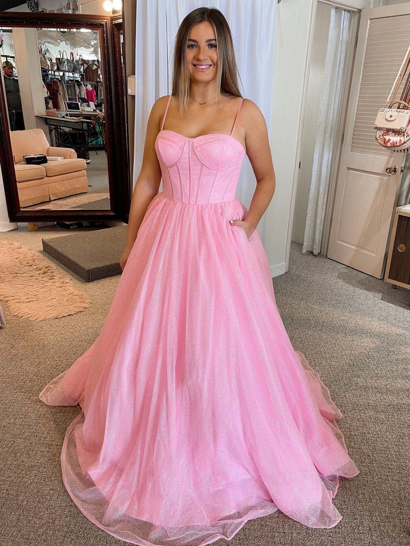 Julissa |A Line Glitter Tulle Prom Dress with Pockets - Prom Dress - DYAVOR®