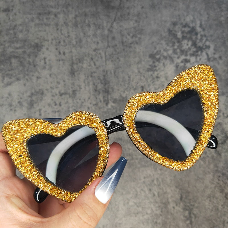 Women's Retro Fashion Heart Love Sexy Bling Stone Sunglasses - Women Sunglasses - DYAVOR®