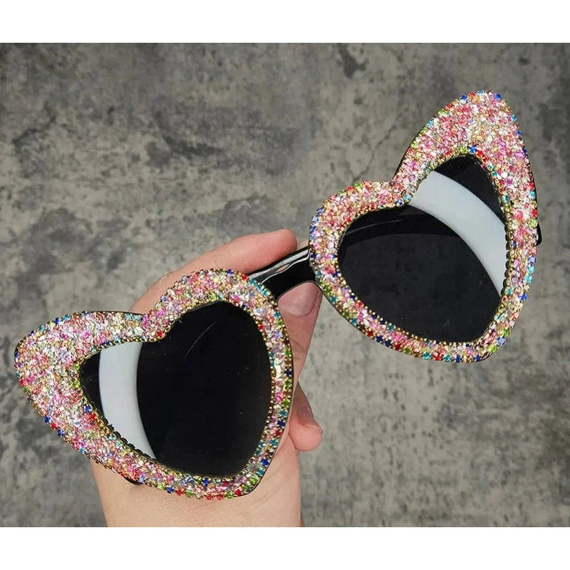 Women's Retro Fashion Heart Love Sexy Bling Stone Sunglasses - Women Sunglasses - DYAVOR®