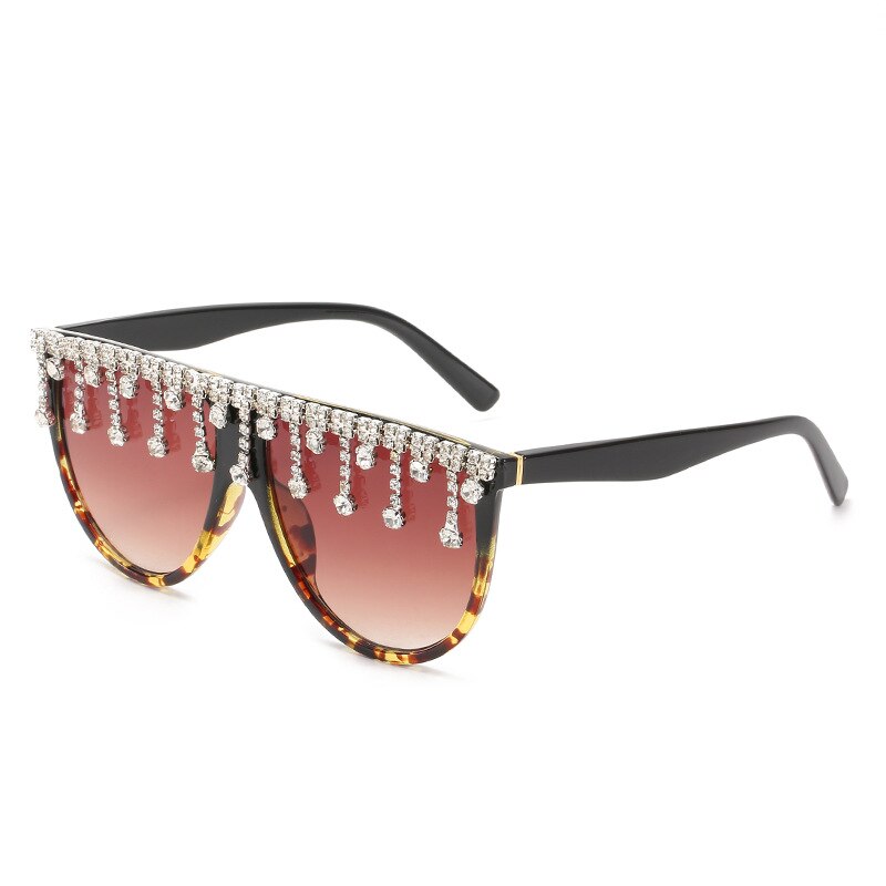 Women's Designer Fashion Tassel Oversized Rhinestone Flat Top Sunglasses - Women Sunglasses - DYAVOR®