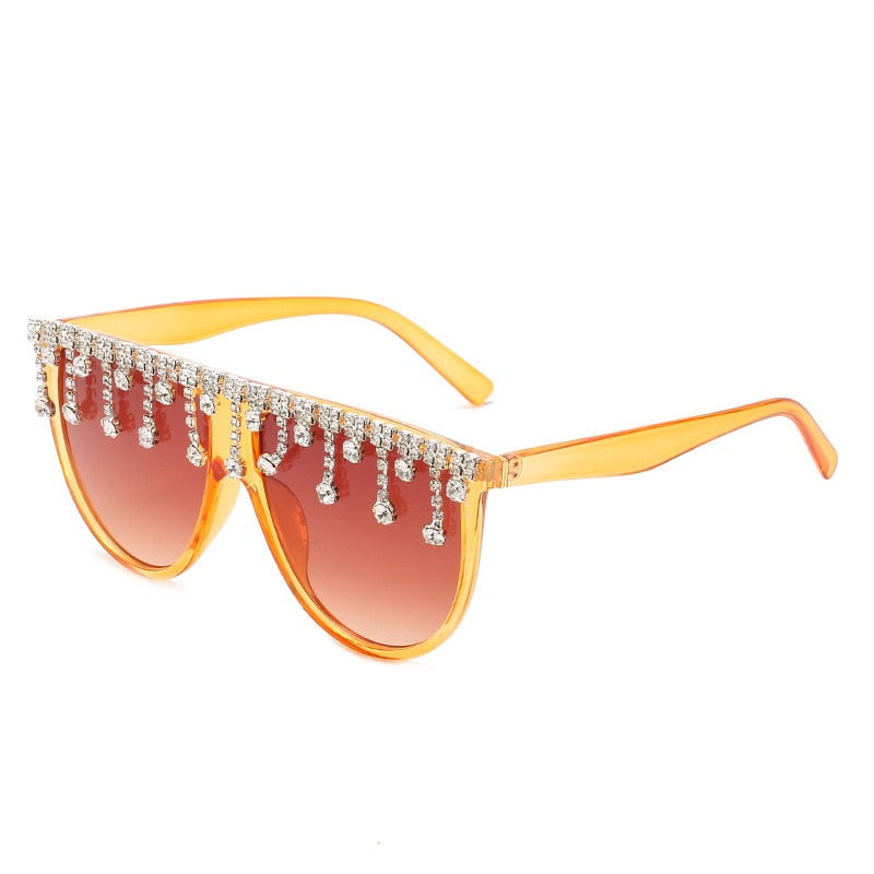 Women's Designer Fashion Tassel Oversized Rhinestone Flat Top Sunglasses - Women Sunglasses - DYAVOR®