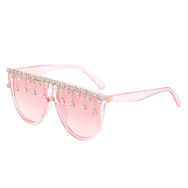 Women's Designer Fashion Tassel Oversized Rhinestone Flat Top Sunglasses - Women Sunglasses - DYAVOR®
