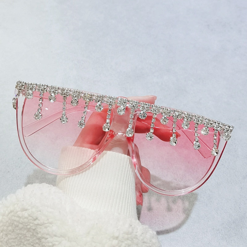 Women's Designer Fashion Tassel Oversized Rhinestone Flat Top Sunglasses - Women Sunglasses - DYAVOR®
