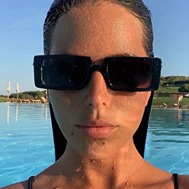 Female Trendy Black Rectangle Thick Frame Fashion Sunglasses - Women Sunglasses - DYAVOR®