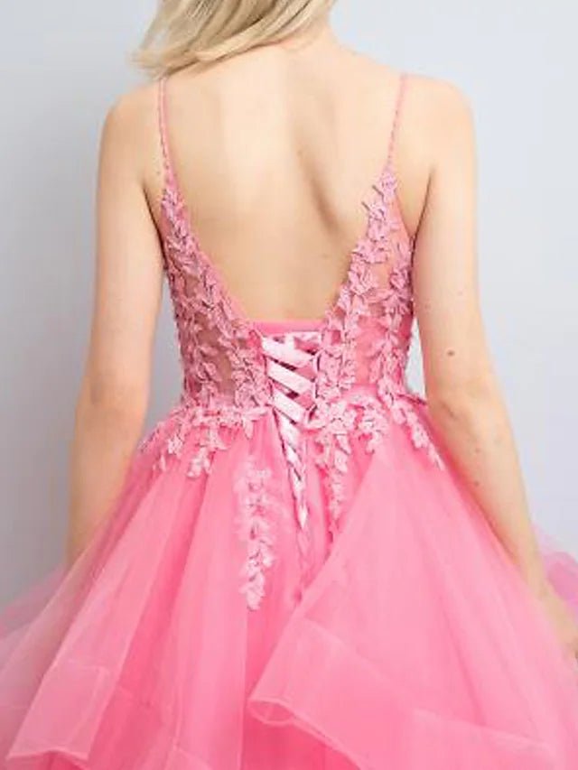 Nanalia | A-Line Prom Dresses Princess Dress Formal Floor Length Sleeveless V Neck Tulle Backless with Pleats Appliques - Prom Dress - DYAVOR®