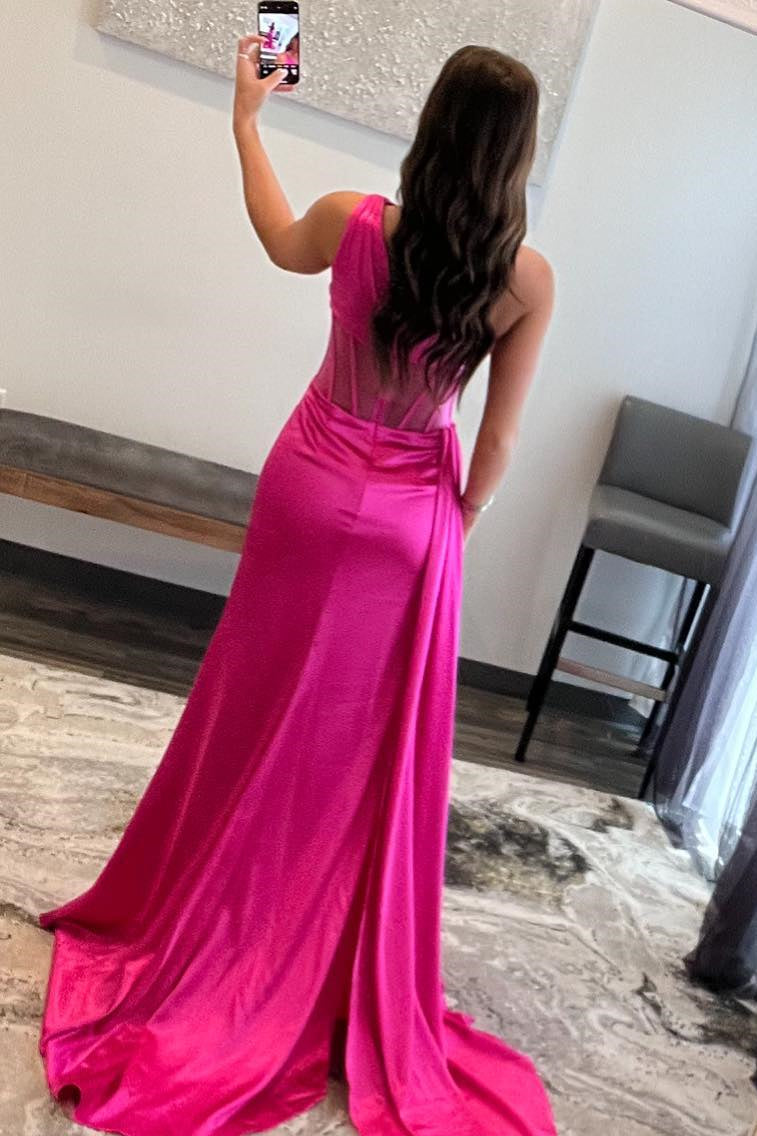 Valerie |Sheath One Shoulder Pleated Satin Long Prom Dress - Prom Dress - DYAVOR®