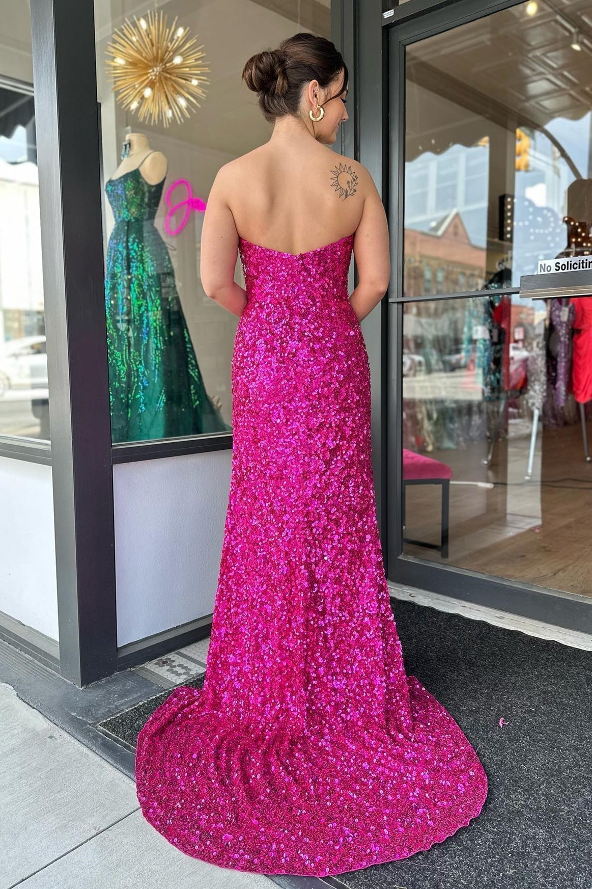 Fuchsia Strapless Sequins Long Prom Dress with Slit - Prom Dresses - DYAVOR®