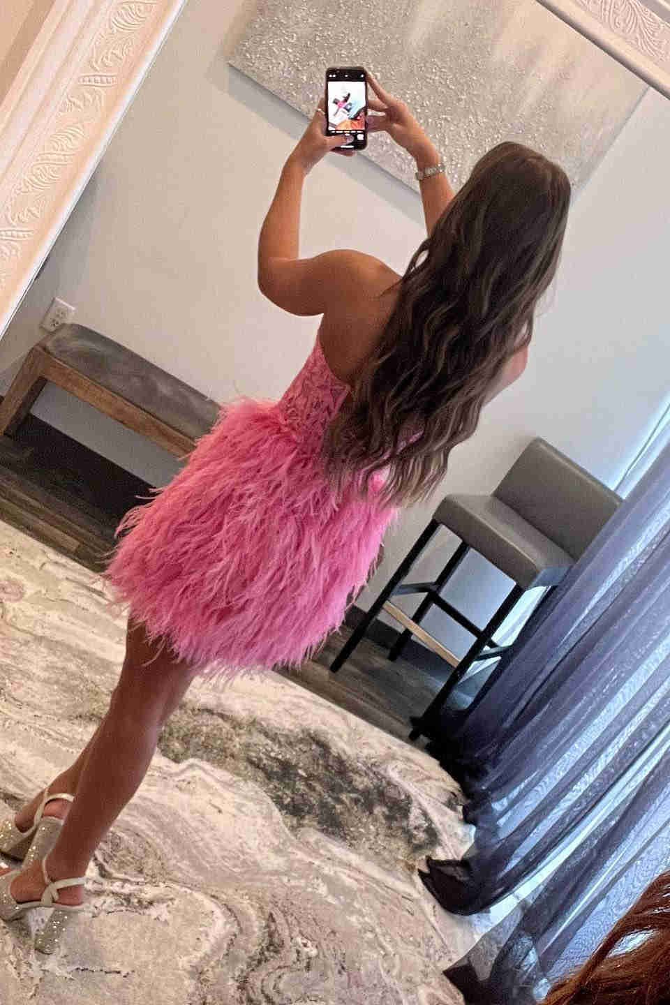 Amina |Sheath Sweetheart Lace Feather Skirt Homecoming Dress - Homecoming Dress - DYAVOR®