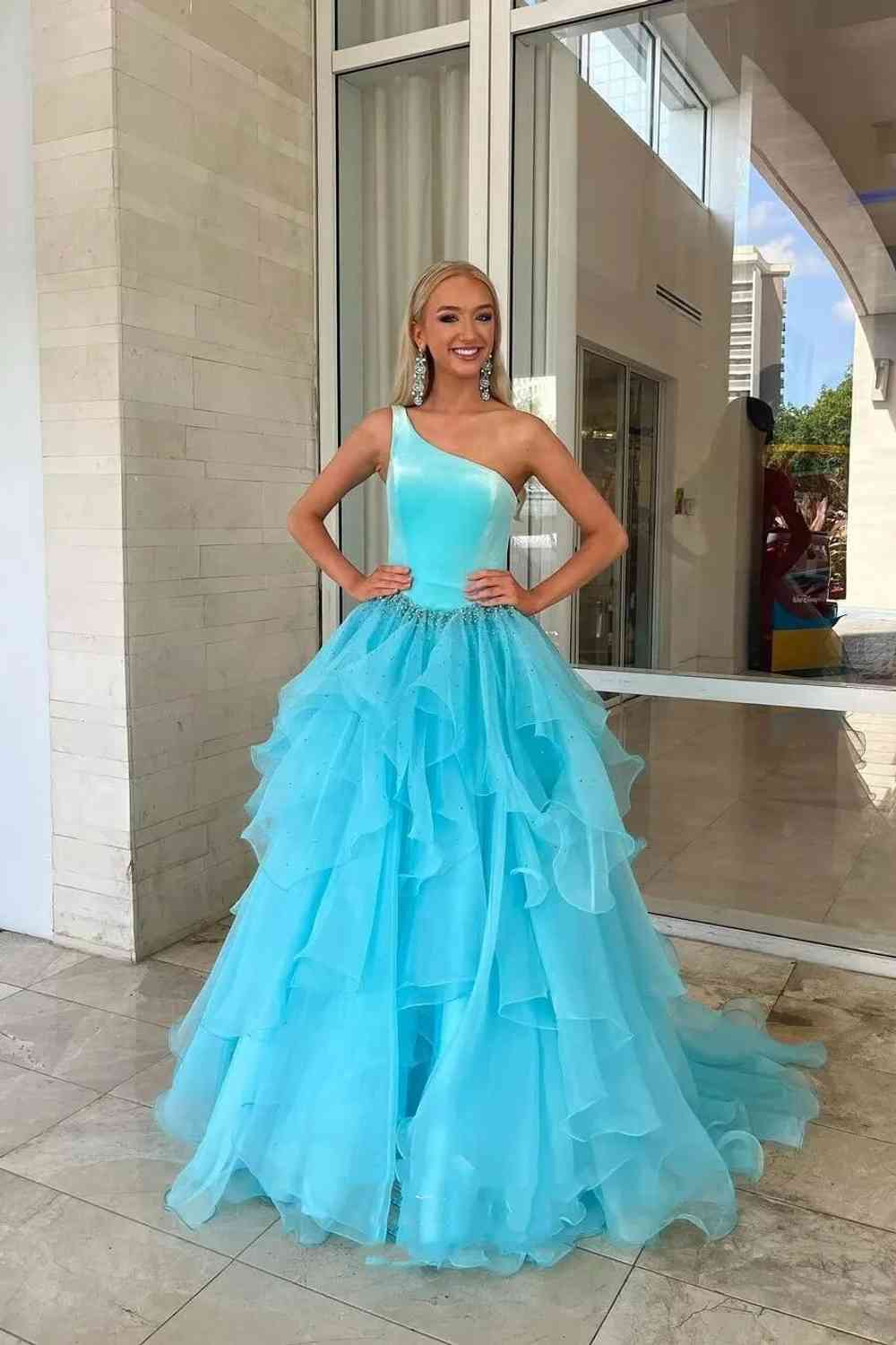 Belinda | Ruffle One Shoulder Royal Blue Velvet Top Long Formal Dress - Prom Dress - DYAVOR®