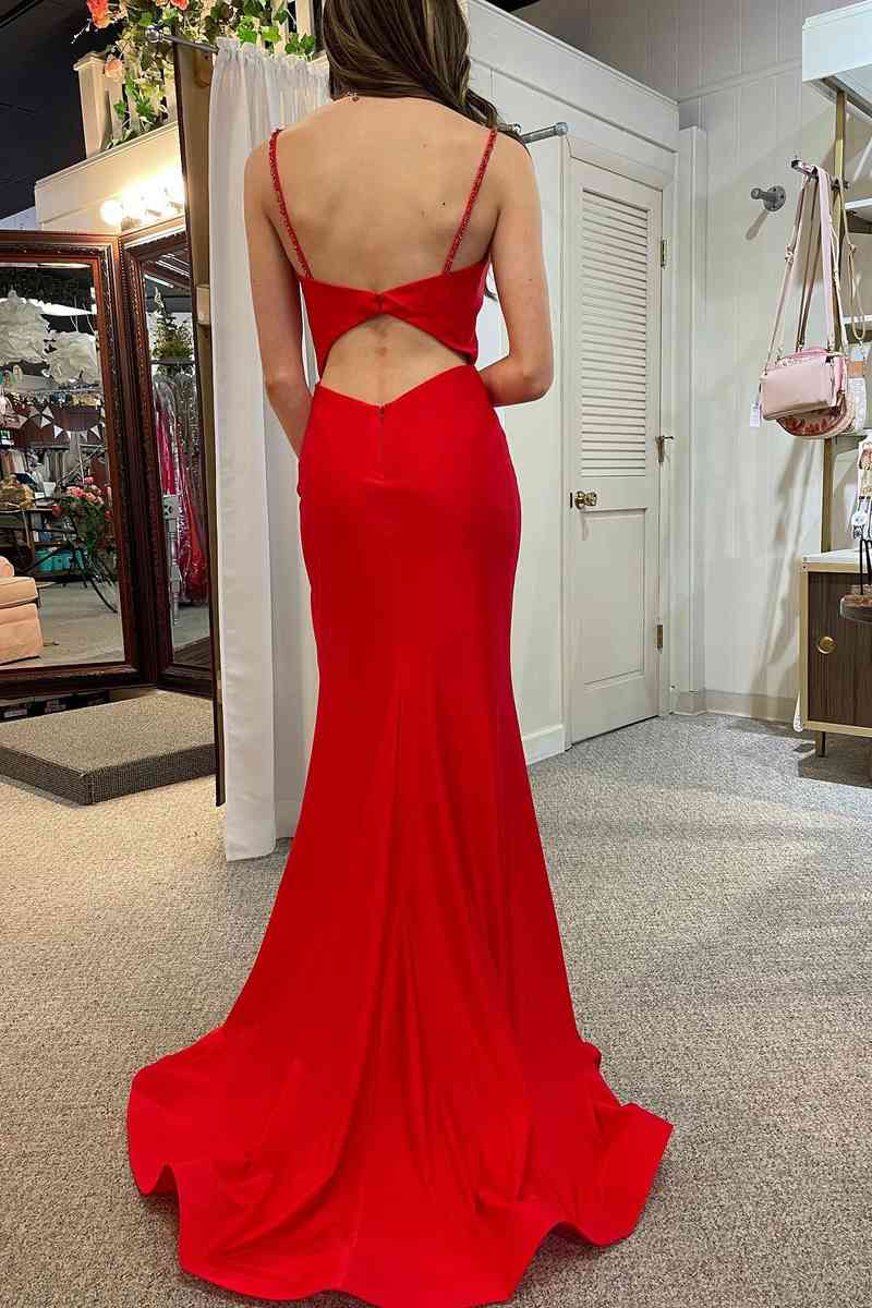 Simple Red Satin Cowl Neck Long Party Dress - prom dress - DYAVOR®