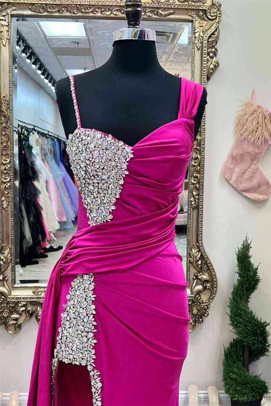 Kaydence | Chic Asymmertrical Fuchsia Beaded Long Porm Dress - Prom Dress - DYAVOR®