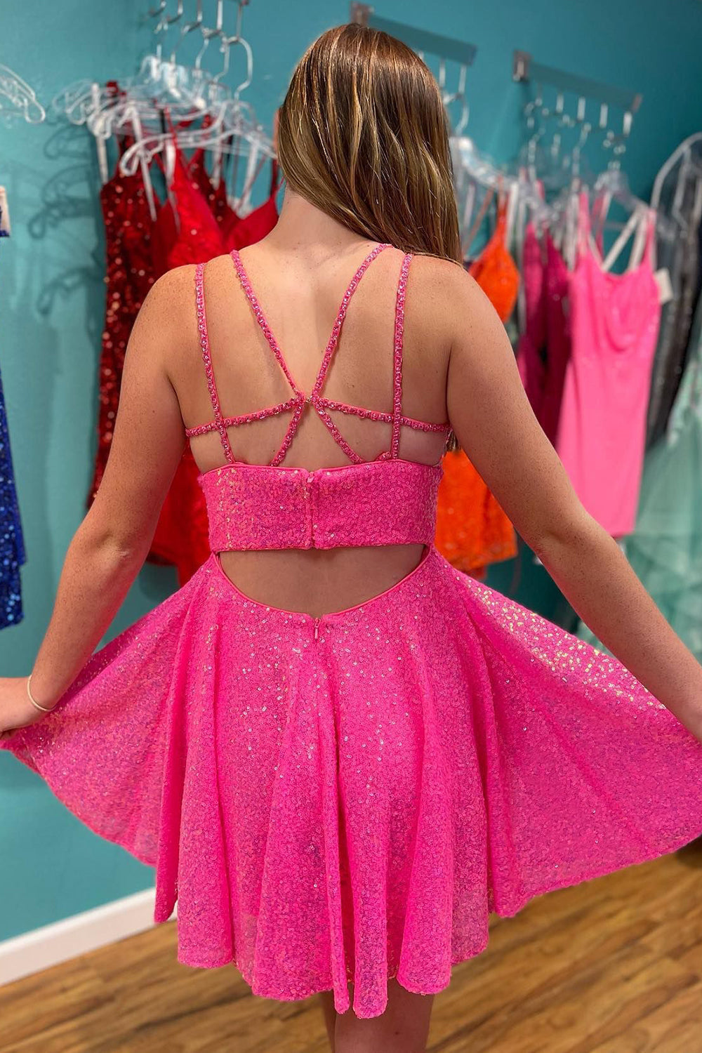 Hyacinth |A-Line Double Straps Sequins Homecoming Dress - Homecoming Dress - DYAVOR®