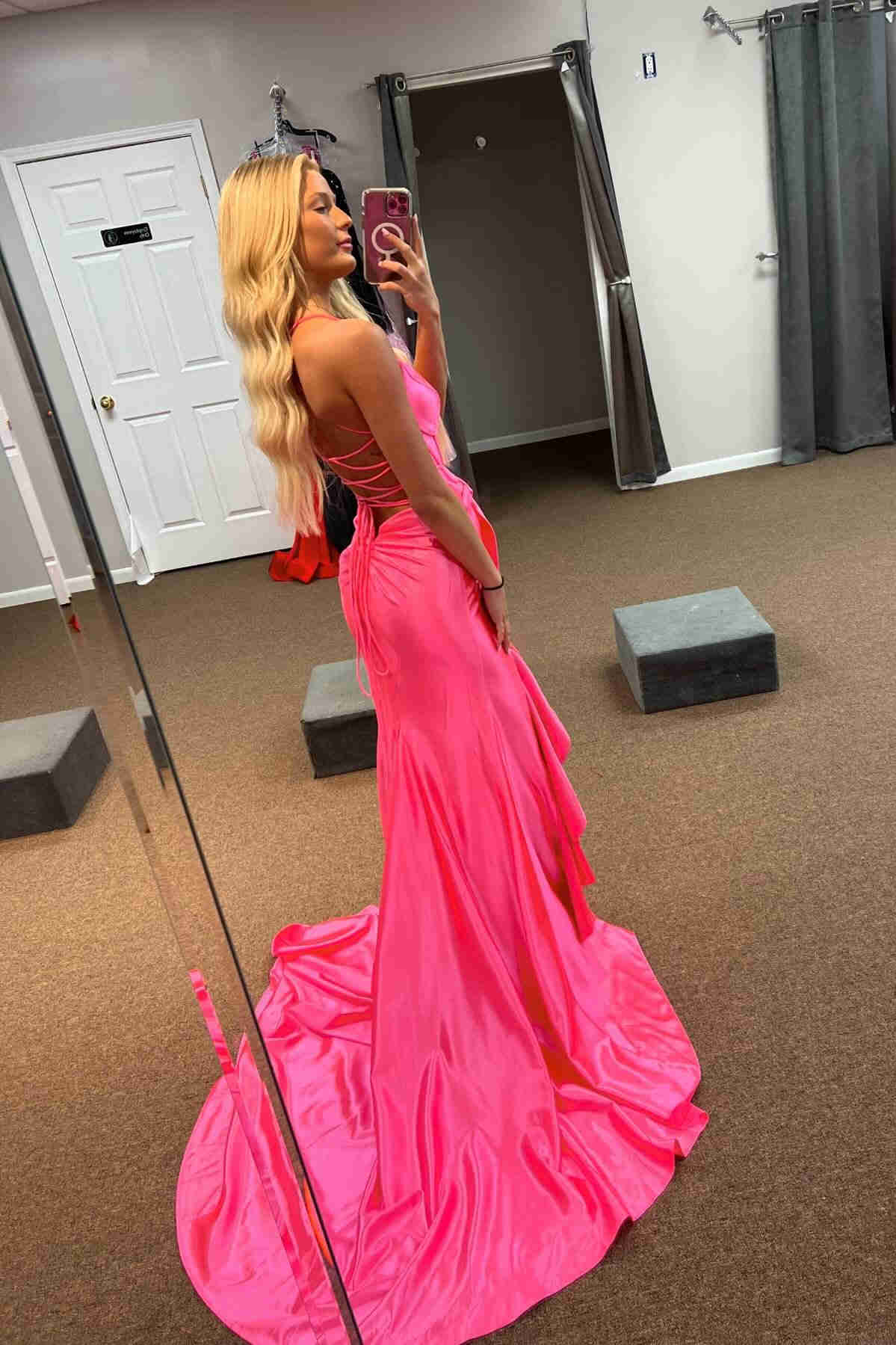 Jianna | Straps V-Neck Satin Mermaid Prom Dress with Bow - Prom Dress - DYAVOR®