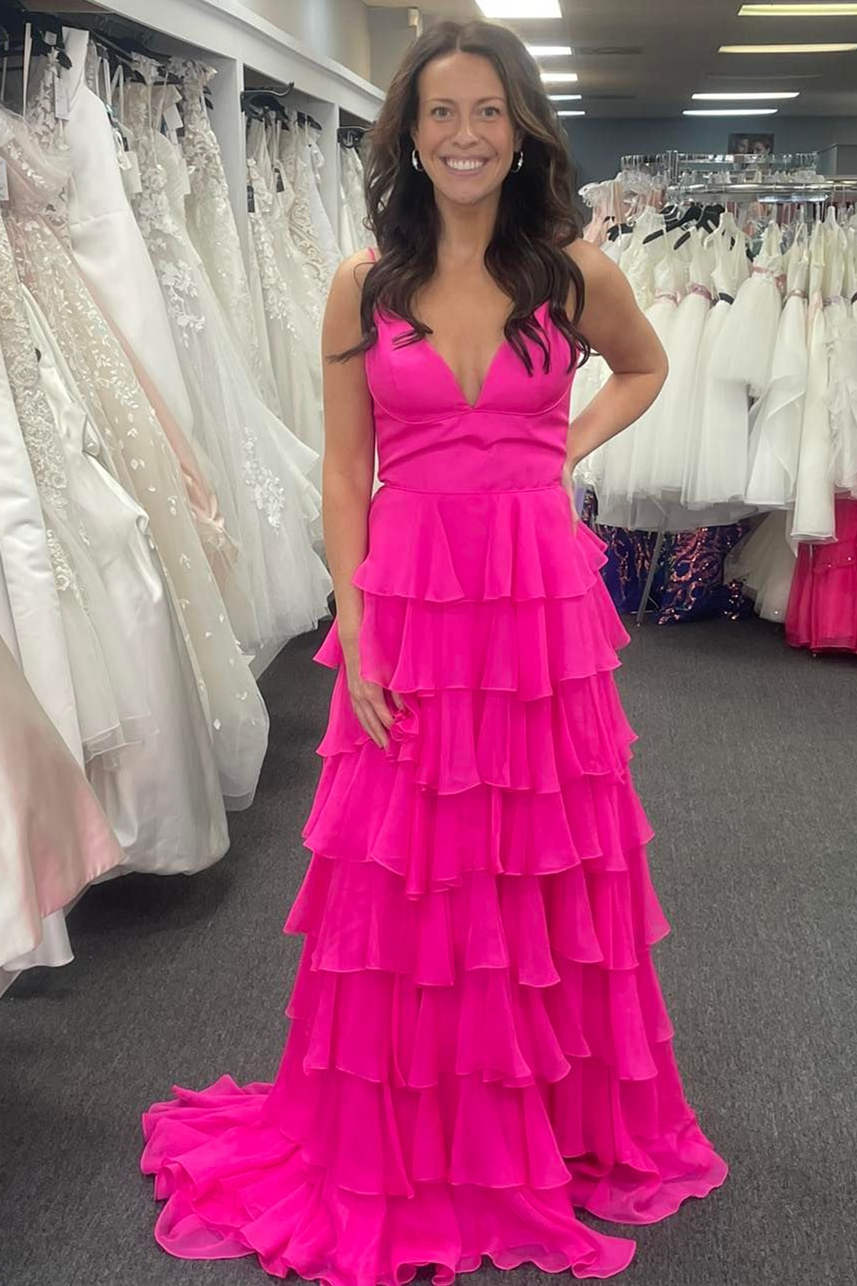 Margot | V-Neck Straps Ruffle Chiffon Prom Dress with Slit - Prom Dress - DYAVOR®