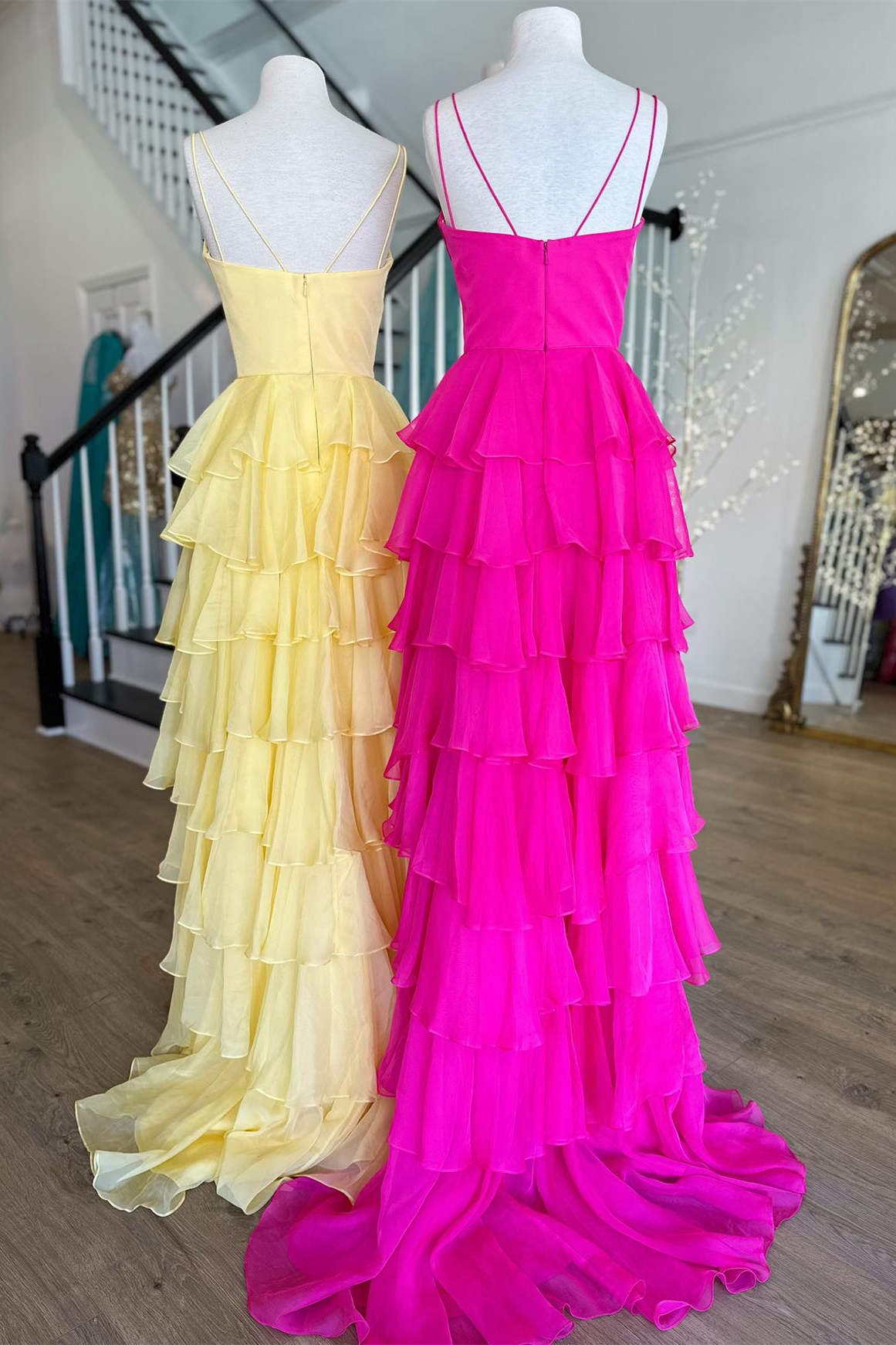 Margot | V-Neck Straps Ruffle Chiffon Prom Dress with Slit - Prom Dress - DYAVOR®