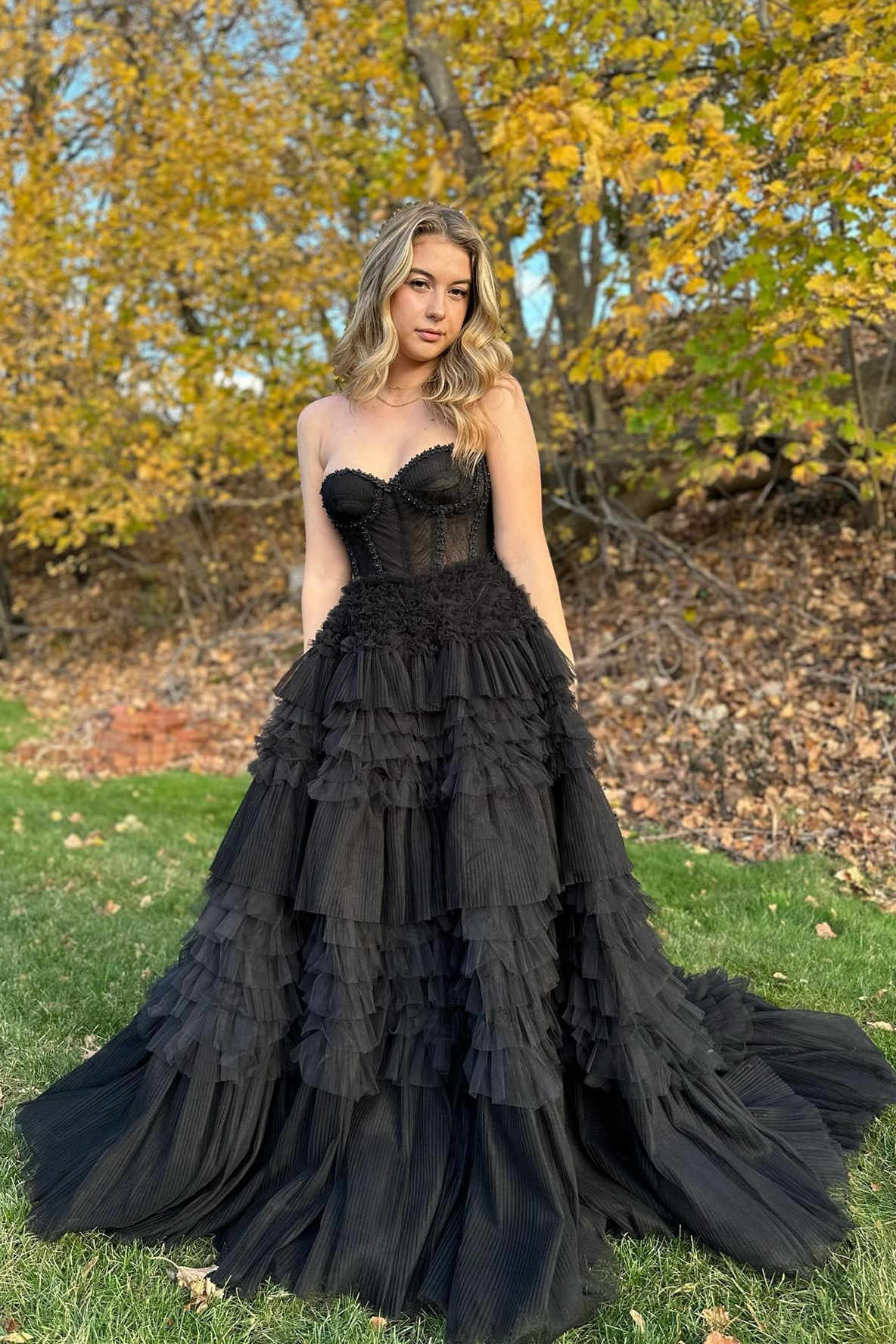 Marjorie | Black Sweetheart Beaded Tiered A-Line Formal Dress - Prom Dress - DYAVOR®
