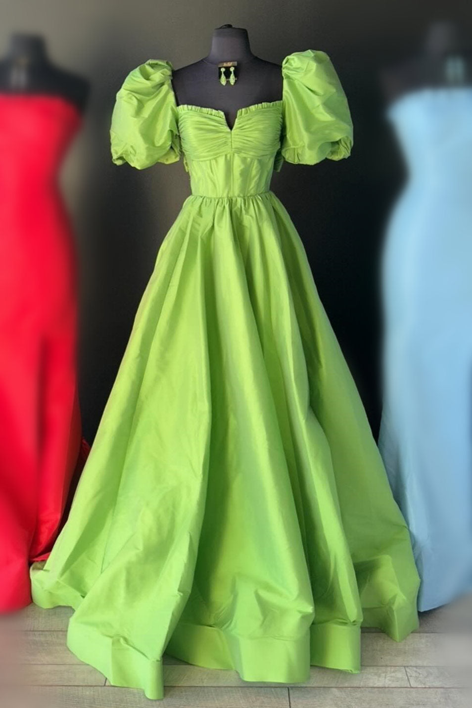 Lynette | Square Neck Fuchsia Puff Sleeves A-Line Prom Dress - Prom Dress - DYAVOR®