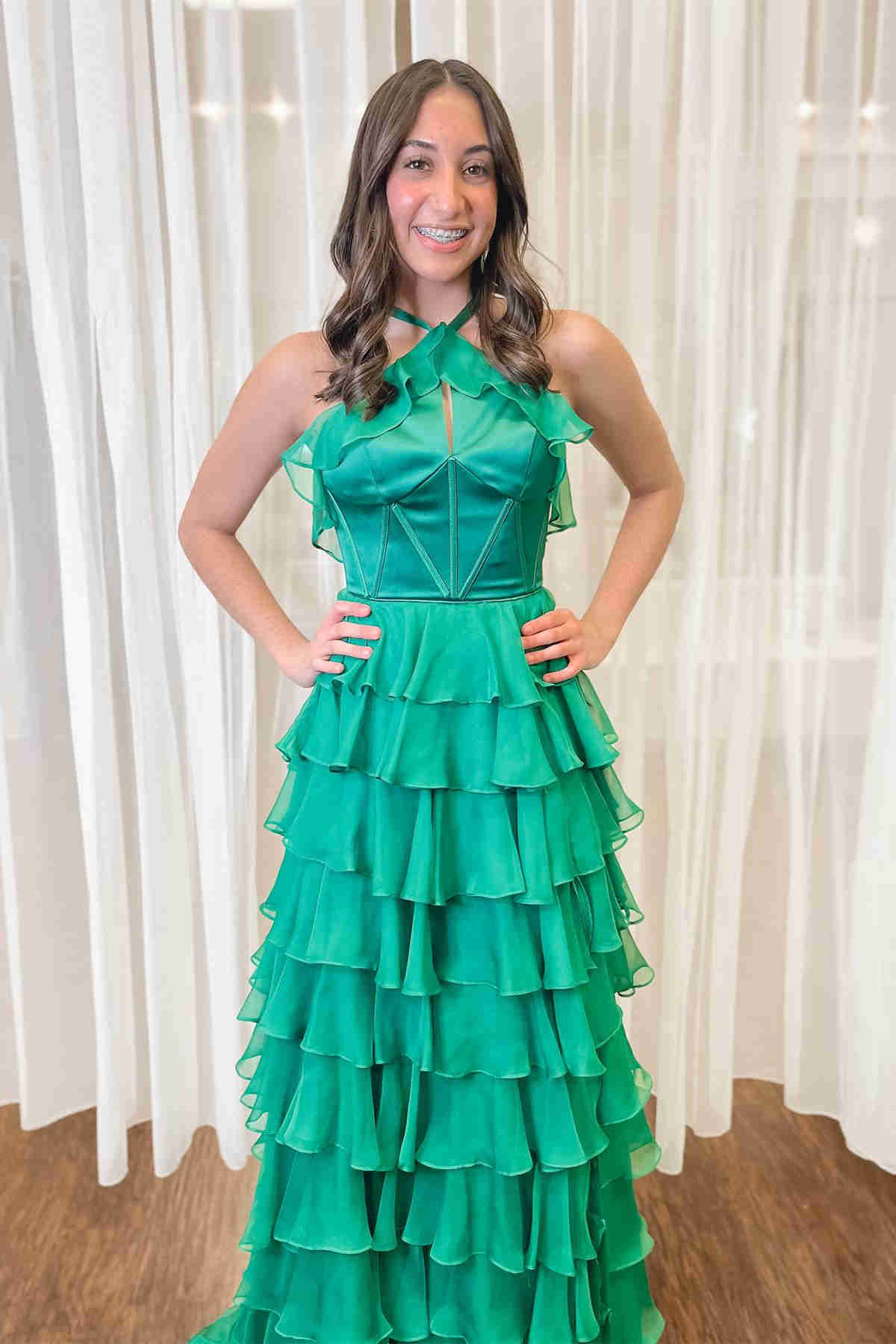 Halter Keyhole Ruffle Tiered Prom Dress with Slit - Prom Dress - DYAVOR®