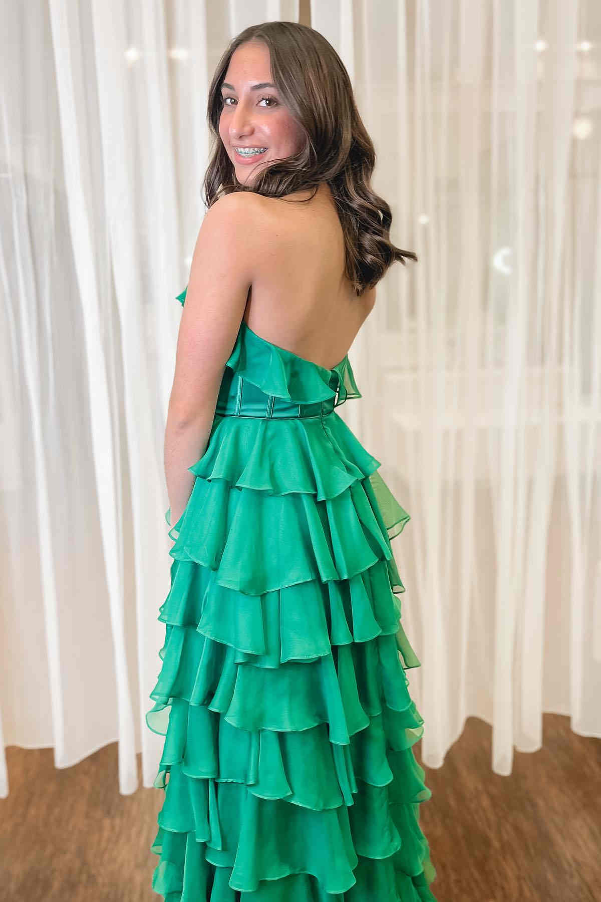 Halter Keyhole Ruffle Tiered Prom Dress with Slit - Prom Dress - DYAVOR®