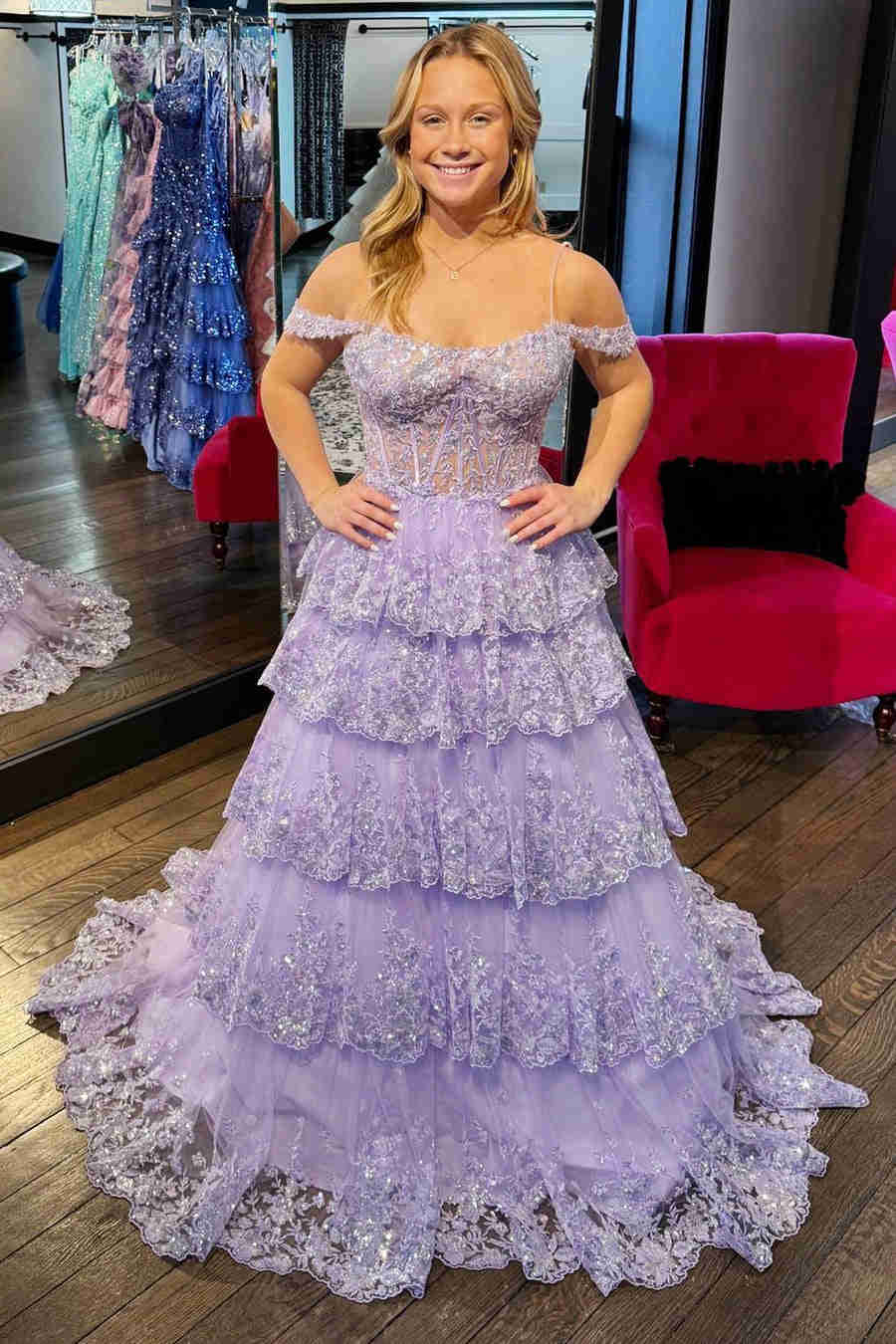 Maureen | Tulle Sequin Cold-Shoulder Ruffle Tiered Long Prom Dress - Prom Dress - DYAVOR®
