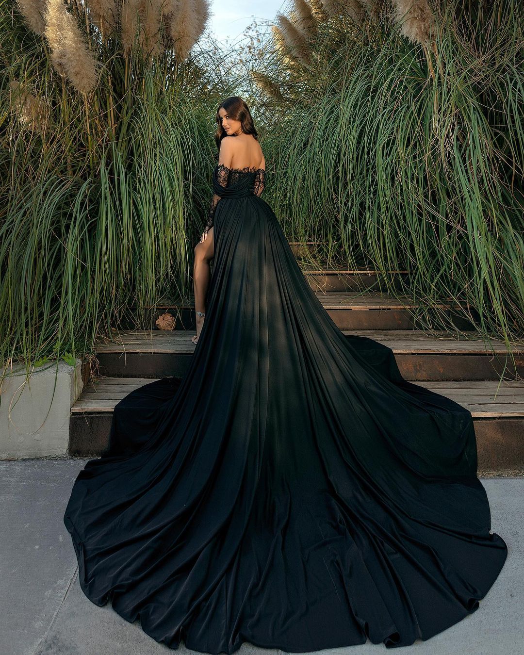 Glamorous Long Black Off-the-shoulder Lace Split Evening Dress With Slit - Prom Dresses - DYAVOR®