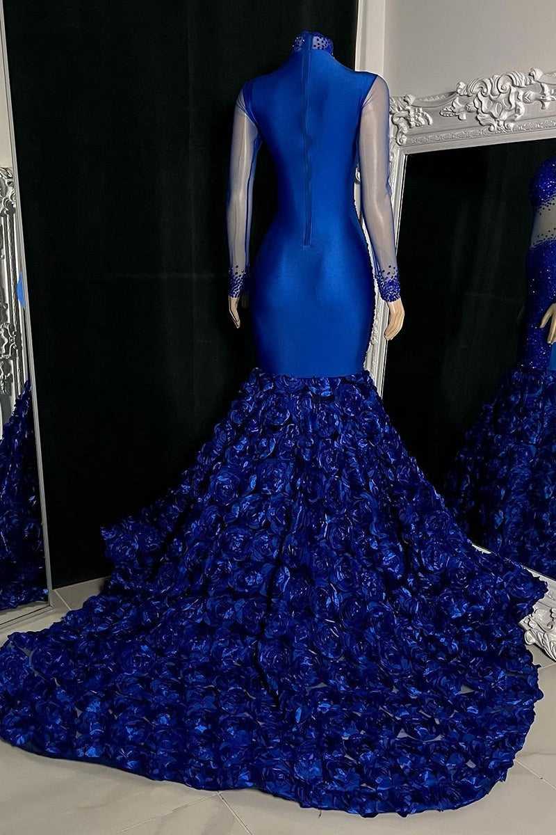 Glamorous Long Mermaid High Neck Flowers Sequined Prom Dress With Long Sleeves - Prom Dresses - DYAVOR®