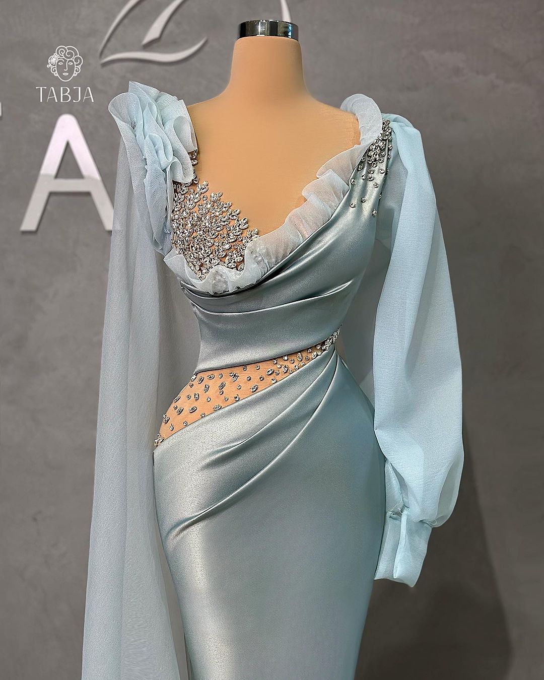 Glamorous Long Mermaid V-neck Long Sleeves Prom Dress With Ruffles And Stones - Prom Dresses - DYAVOR®