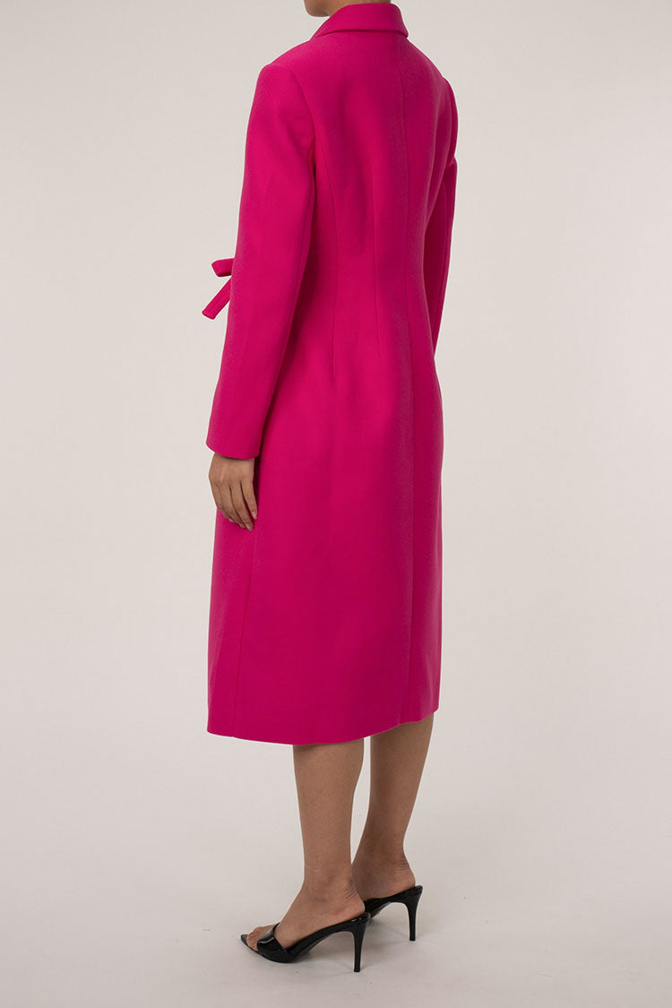 Glamorous Peak Lapel Bow Trim Long Sleeve Cinch Waist Wool Long Coat - Coats - DYAVOR®