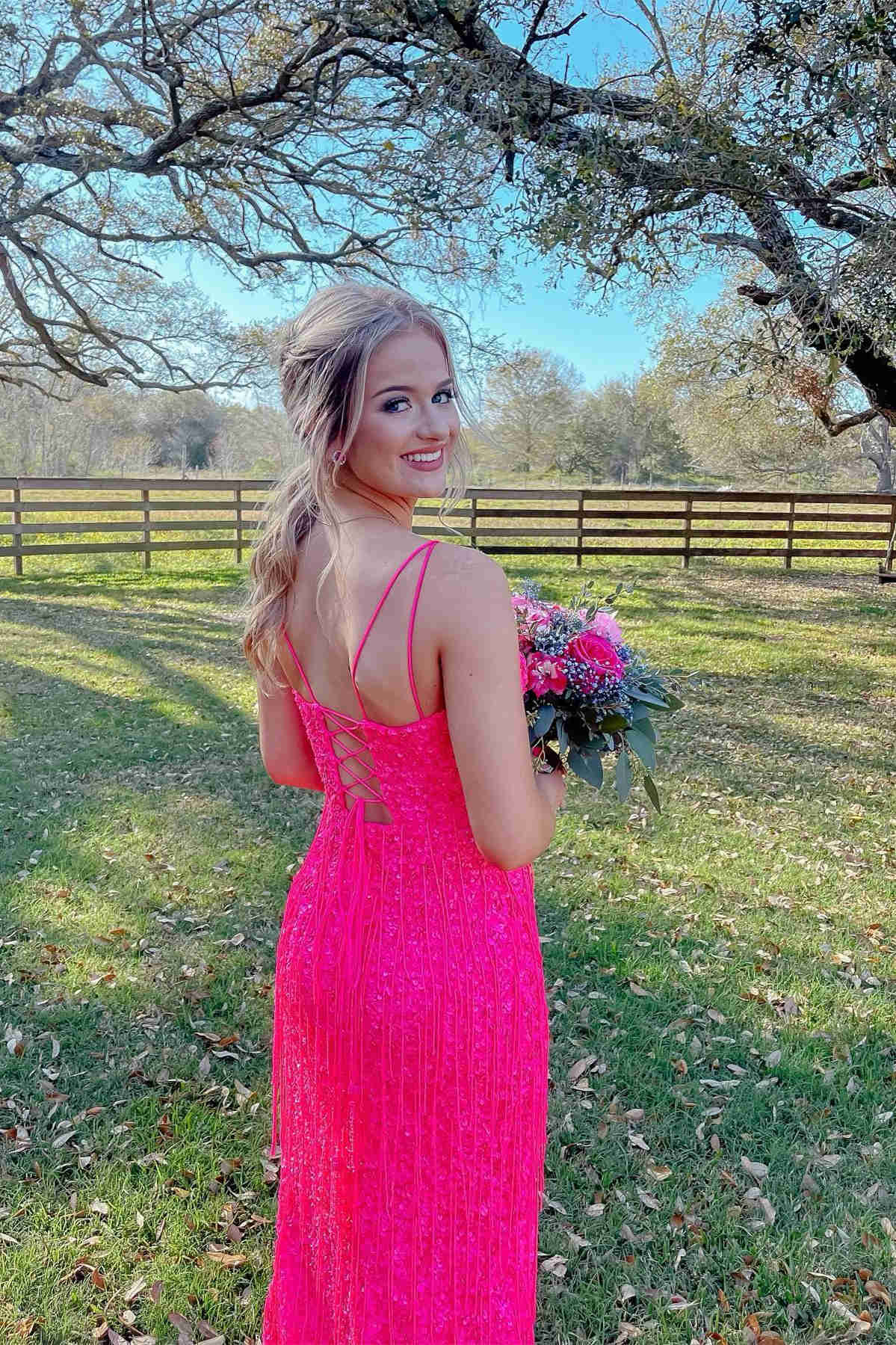 Glitter Red V-Neck Long Prom Dress with Tassel - prom dress - DYAVOR®