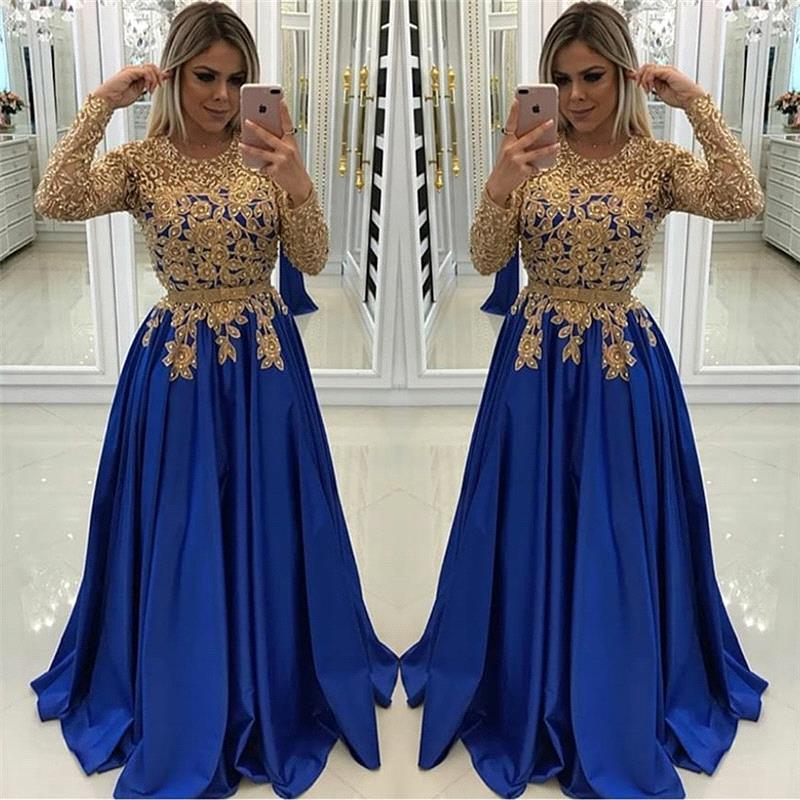 Gold Beads Lace Appliques Evening Dress with Sleeves - Prom Dresses - DYAVOR®