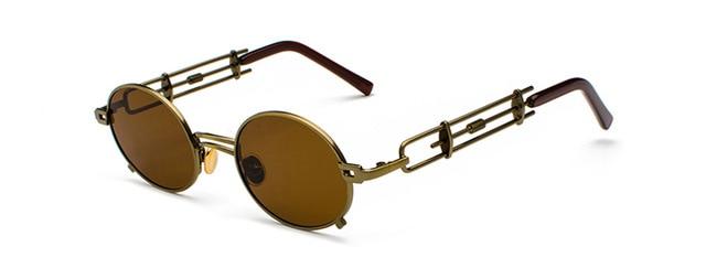 Gold Black Retro Steampunk Unisex Round Vintage Metal Frame Oval Sunglasses - Unisex Sunglasses - DYAVOR®