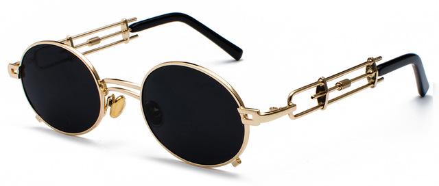 Gold Black Retro Steampunk Unisex Round Vintage Metal Frame Oval Sunglasses - Unisex Sunglasses - DYAVOR®