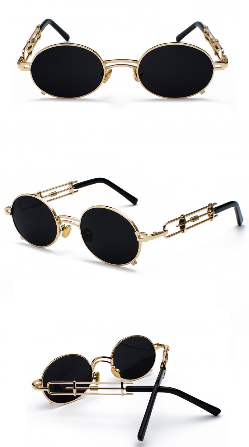 Gold Black Retro Steampunk Unisex Round Vintage Metal Frame Oval Sunglasses - Unisex Sunglasses - DYAVOR®