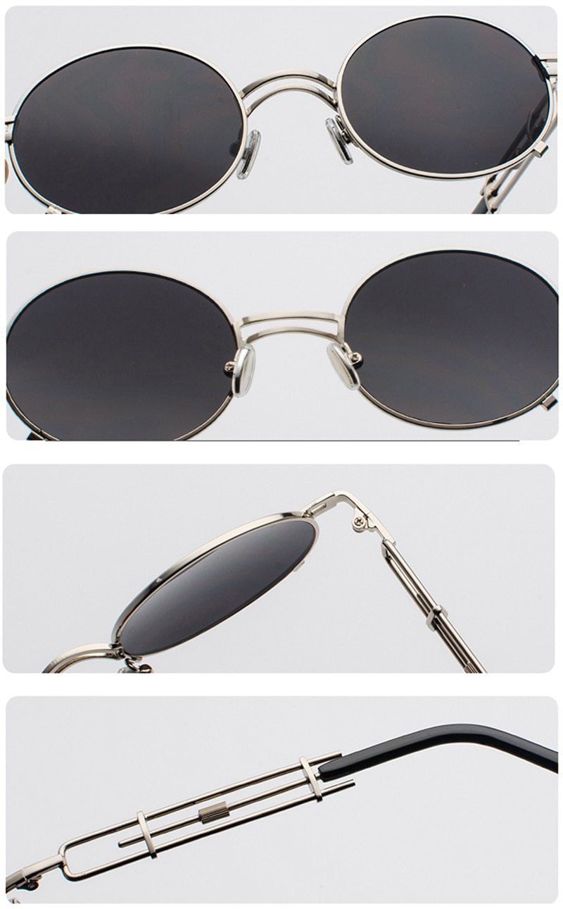 Gold Black Retro Steampunk Unisex Round Vintage Metal Frame Oval Sunglasses - Unisex Sunglasses - DYAVOR®