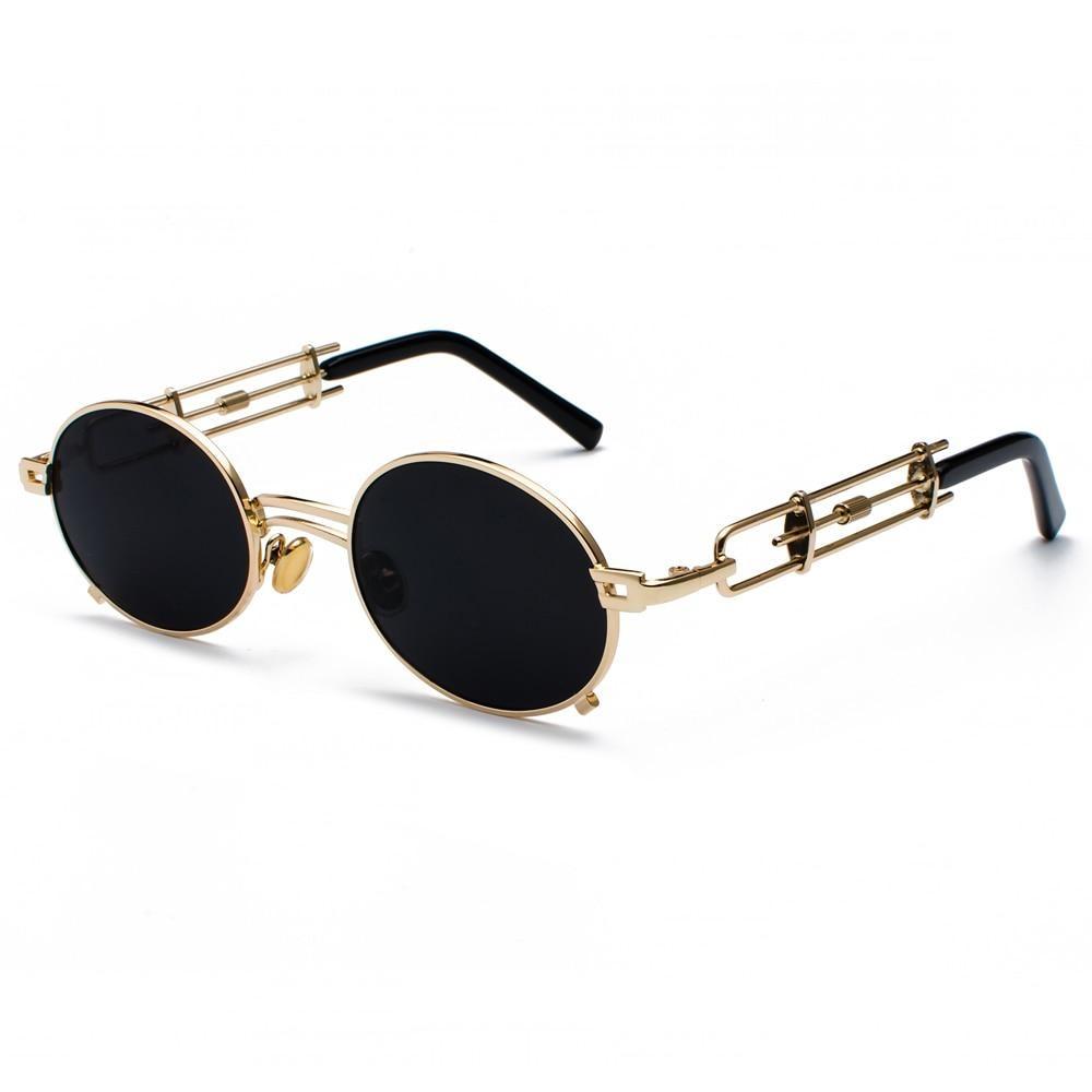 Gold Black Retro Steampunk Unisex Round Vintage Metal Frame Oval Sunglasses - Unisex Sunglasses - DYAVOR®