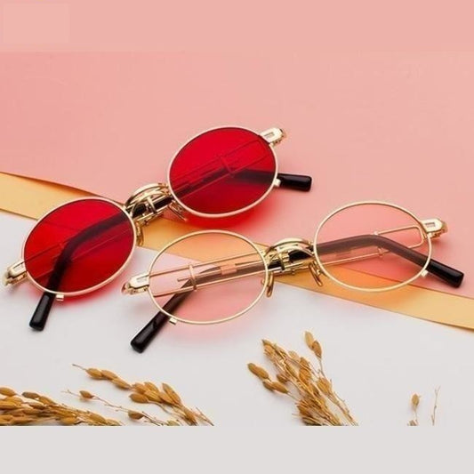 Gold Black Retro Steampunk Unisex Round Vintage Metal Frame Oval Sunglasses - Unisex Sunglasses - DYAVOR®