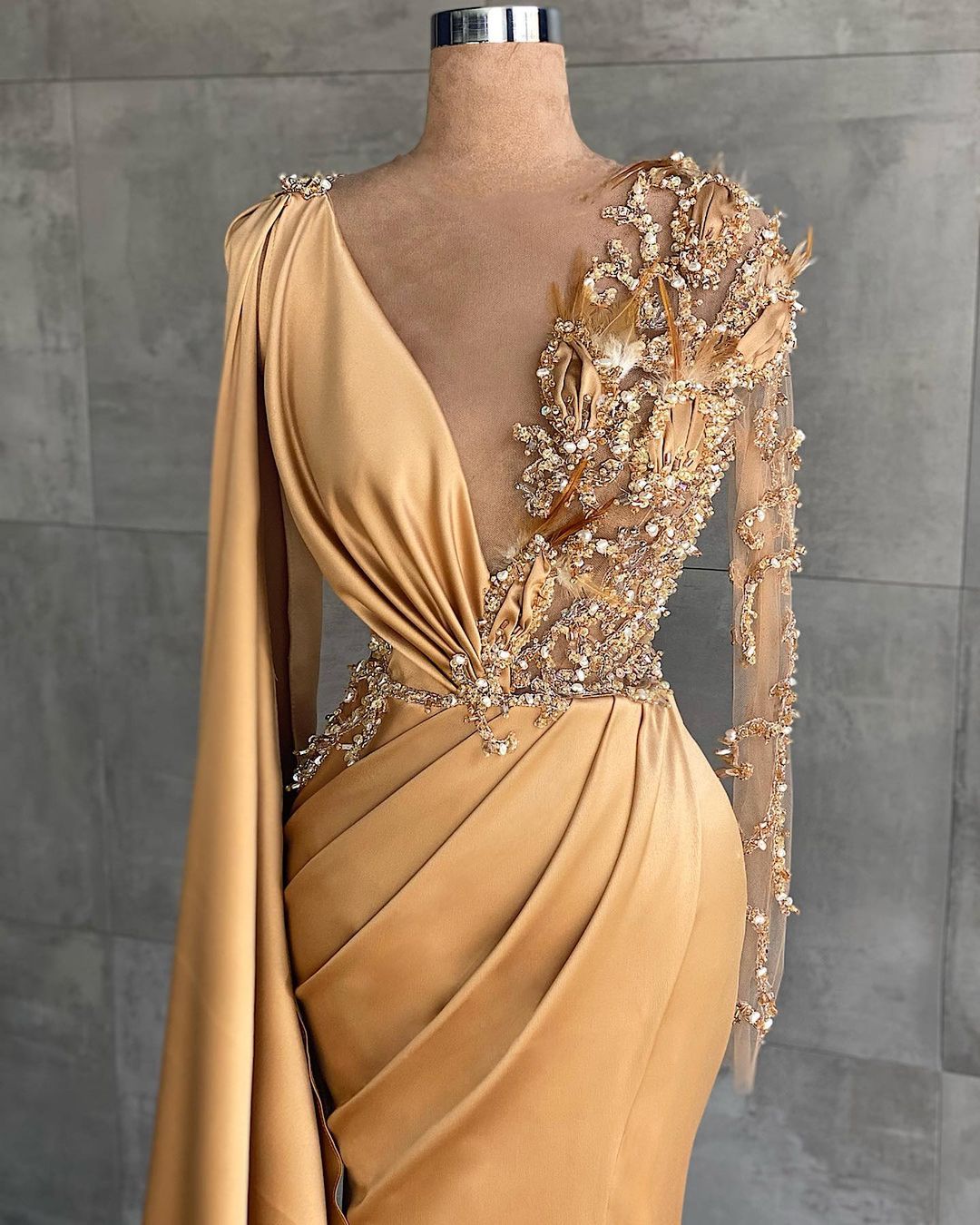 Gold Long Glitter Prom Dresses Evening dresses with sleeves - Prom Dresses - DYAVOR®