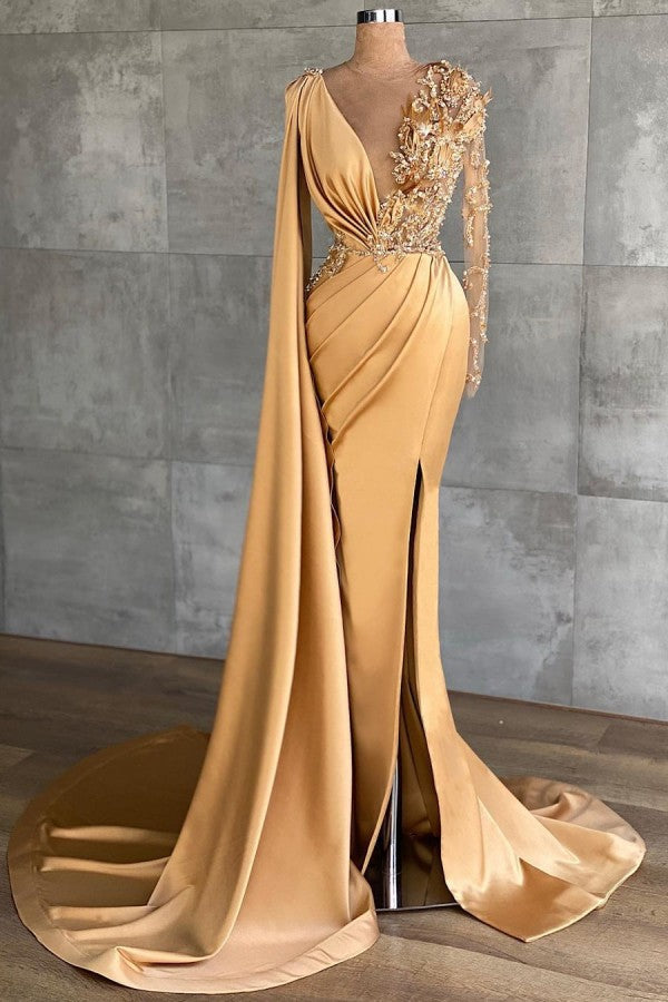 Gold Long Glitter Prom Dresses Evening dresses with sleeves - Prom Dresses - DYAVOR®
