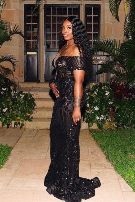 Gorgeous Black One Shoulder Long Sleeve Lace Mermaid Prom Dress - Prom Dresses - DYAVOR®
