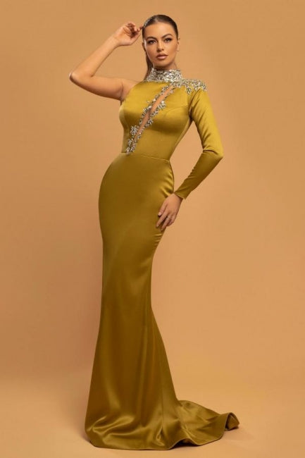 Gorgeous Long Gold Glitter High Neck Mermaid Evening Dresses With Sleeves - Prom Dresses - DYAVOR®