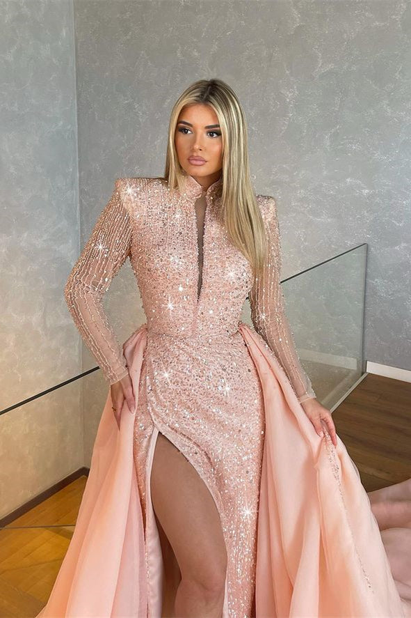 Gorgeous Long-Sleeve Split Mermaid Evening Gowns With Beads - Prom Dresses - DYAVOR®