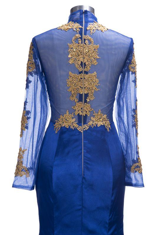 Gorgeous Royal Blue Prom Dresses | Gold Appliques Side Slit Mermaid Evening Dresses - Prom Dresses - DYAVOR®
