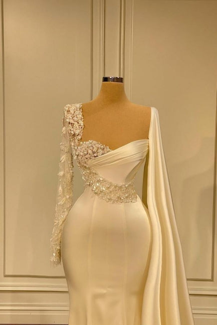 Gorgeous White Sweetheart Long Sleeves Beading Mermaid Prom Dresses - Prom Dresses - DYAVOR®
